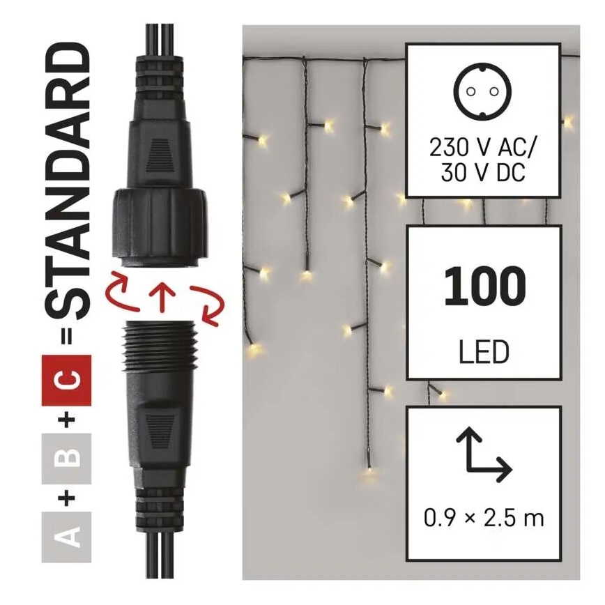 LED Εξωτερική  γιρλάντα 100xLED/2,5x0,9m IP44 θερμό λευκό