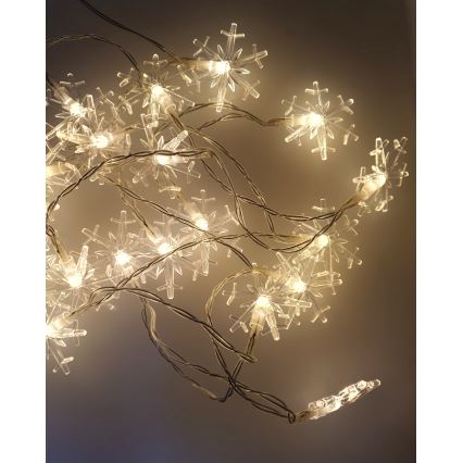 LED εξωτερική γιρλάντα 20xLED/2xAA 2,2 m IP44 θερμό λευκό με νιφάδες χιονιού