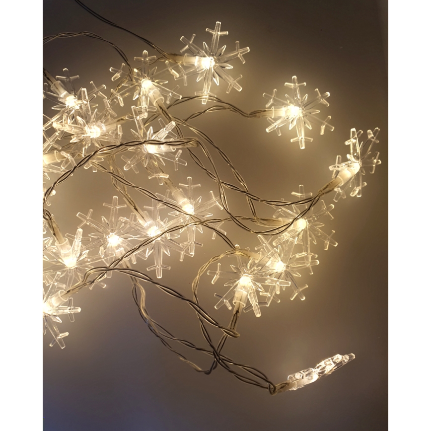 LED εξωτερική γιρλάντα 20xLED/2xAA 2,2 m IP44 θερμό λευκό με νιφάδες χιονιού