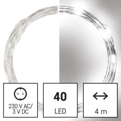 LED εξωτερική γιρλάντα 40xLED/9m IP44 ψυχρό λευκό