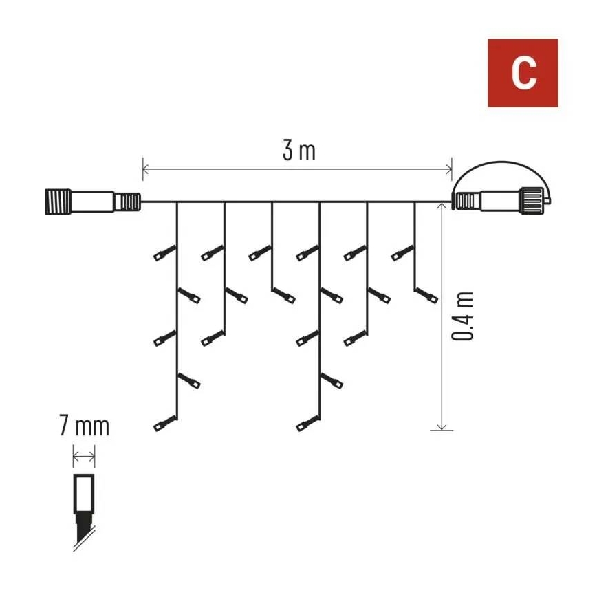 LED εξωτερική γιρλάντα 50xLED/3x0,4m IP44 ψυχρό λευκό