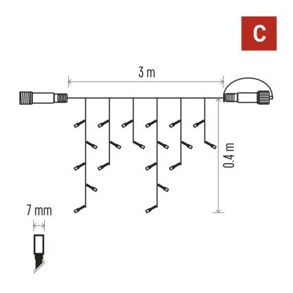LED εξωτερική γιρλάντα 50xLED/3x0,4m IP44 ψυχρό/θερμό λευκό