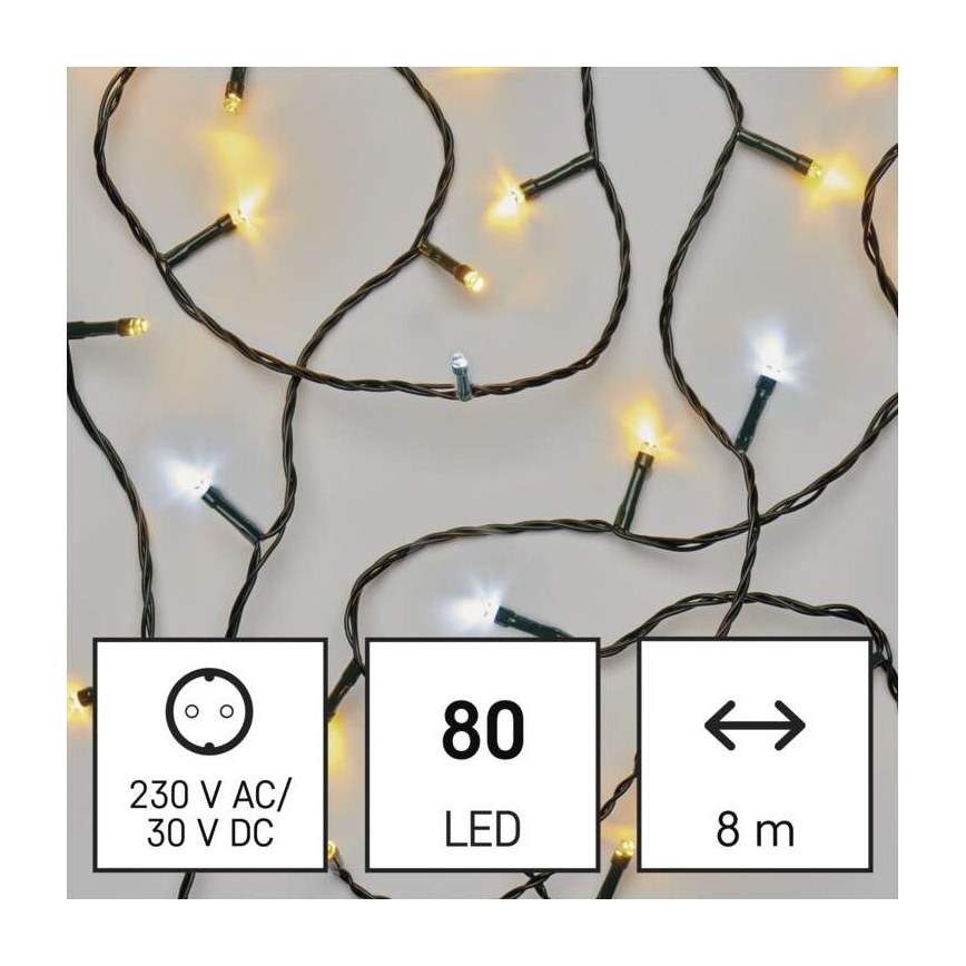 LED  εξωτερική γιρλάντα 80xLED/2 λειτουργίες 13m IP44 θερμό/ψυχρό λευκό
