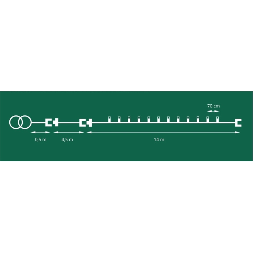 Εξωτερική LED γιρλάντα CONE FILAMENT 20xE10 19m πολύχρωμη/θερμό λευκό IP44, Κατασκευασμένο στην ΕΕ