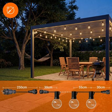 LED Εξωτερική διακοσμητική αλυσίδα 36xE12/1W/230V 22,35 m IP65 μαύρη