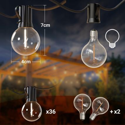 LED Εξωτερική διακοσμητική αλυσίδα 36xE12/1W/230V 22,35 m IP65 μαύρη