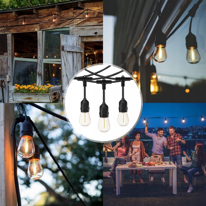 LED εξωτερική διακοσμητική γιρλάντα 15xE27/1W/230V 15,94 m IP44 μαύρη