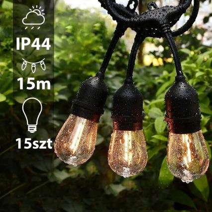 LED εξωτερική διακοσμητική γιρλάντα 15xE27/1W/230V 15,94 m IP44 μαύρη