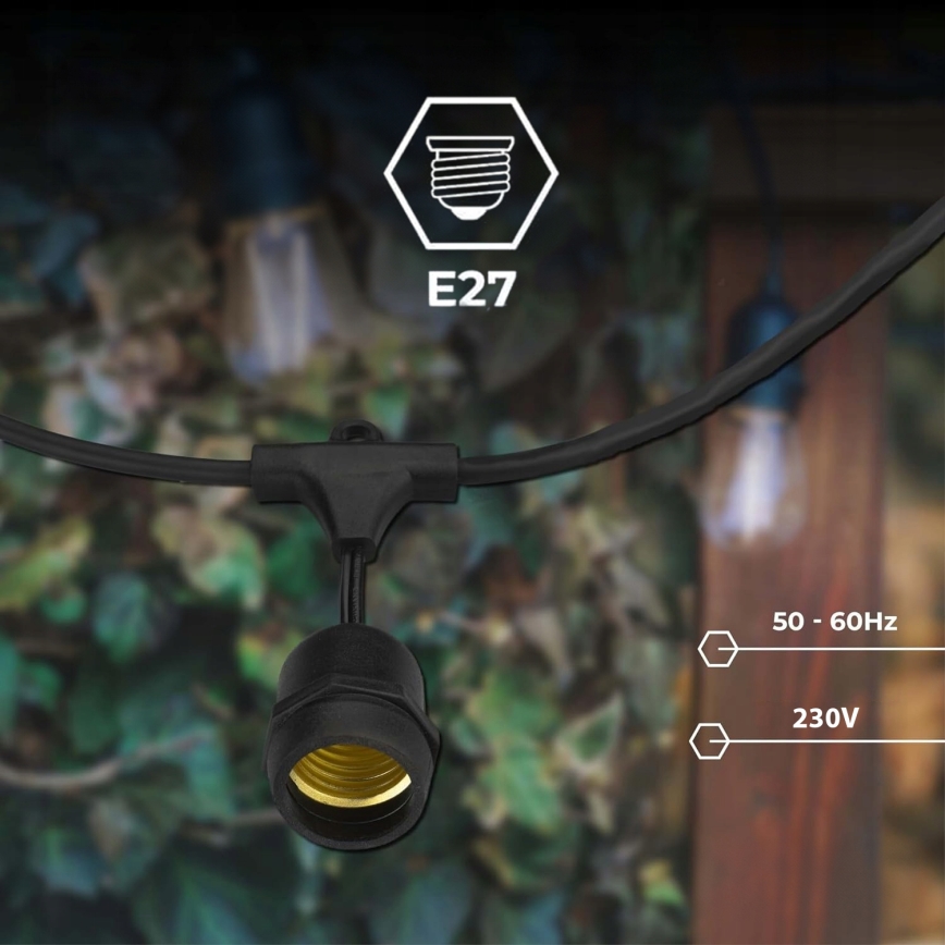 LED εξωτερική διακοσμητική γιρλάντα 15xE27/1W/230V 15,94 m IP44 μαύρη
