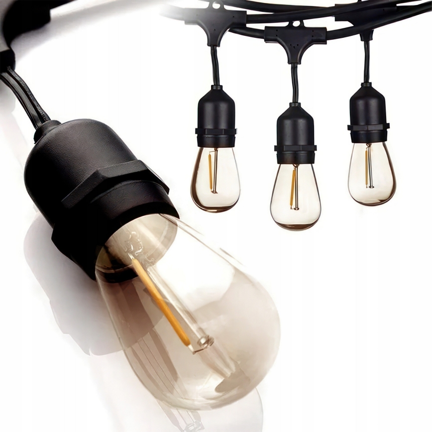 LED εξωτερική διακοσμητική γιρλάντα 15xE27/1W/230V 15,94 m IP44 μαύρη