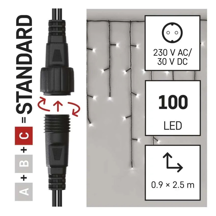 LED εξωτερική χριστουγεννιάτικη γιρλάντα 100xLED/2,5x0,9m IP44 ψυχρό λευκό