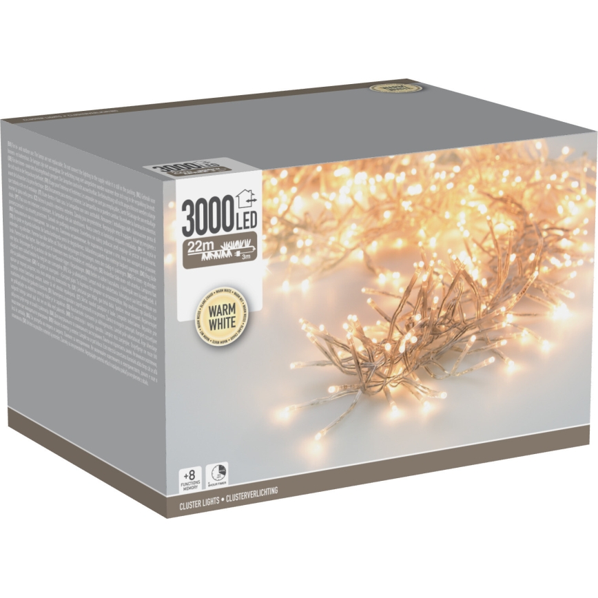 LED Εξωτερική χριστουγεννιάτικη γιρλάντα 3000xLED/230V/8 λειτουργιών 24,8 m IP44 θερμό λευκό