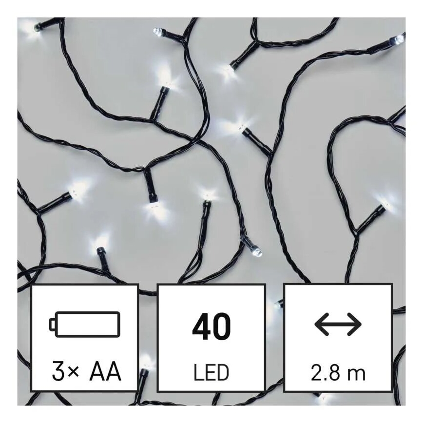 LED Εξωτερική χριστουγεννιάτικη γιρλάντα 40xLED/3xAA 3,3m IP44 ψυχρό λευκό