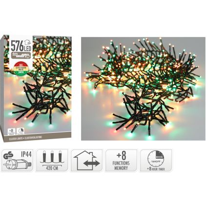 LED Εξωτερική χριστουγεννιάτικη γιρλάντα 576xLED/230V/8 λειτουργίες 7,2 m IP44 πολύχρωμη