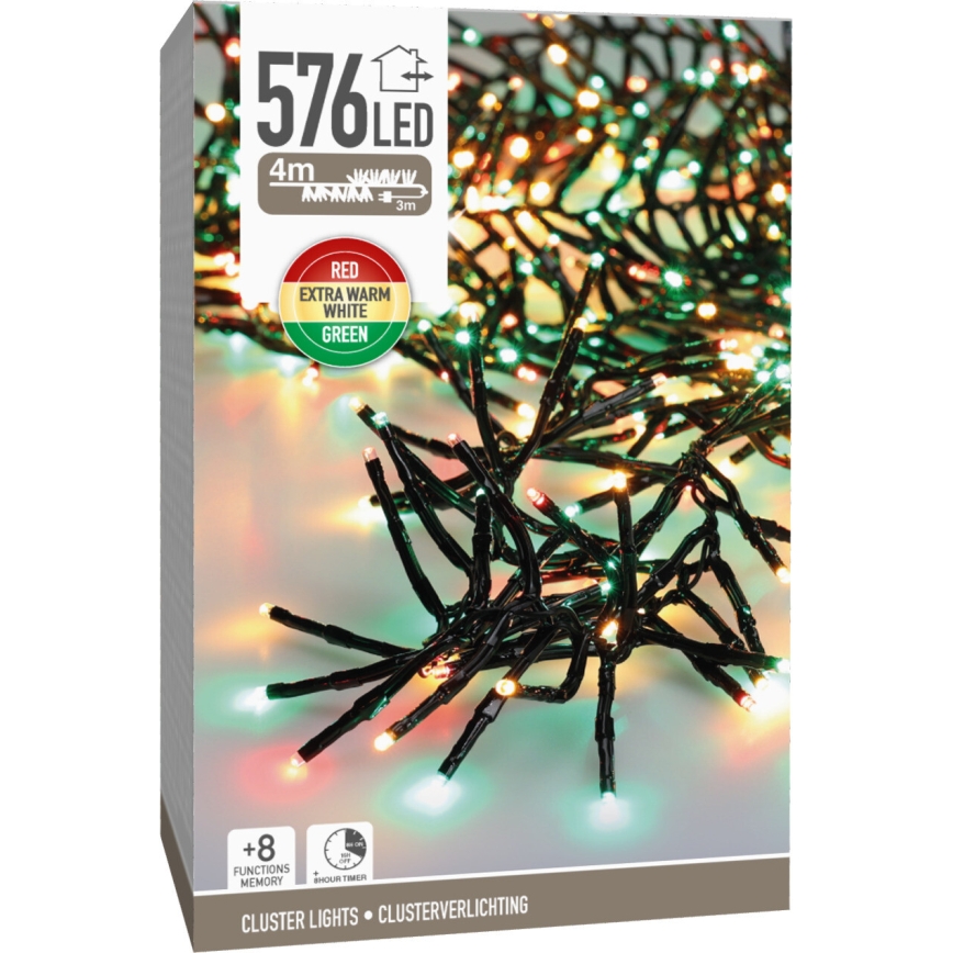 LED Εξωτερική χριστουγεννιάτικη γιρλάντα 576xLED/230V/8 λειτουργίες 7,2 m IP44 πολύχρωμη