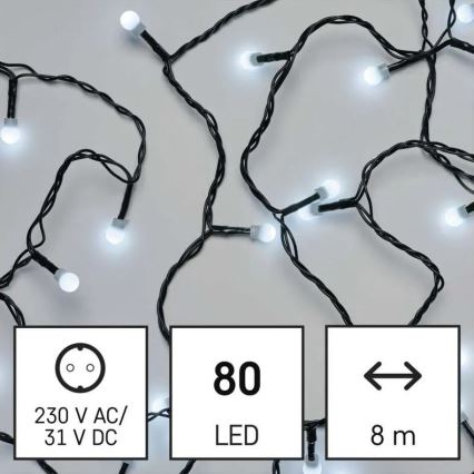 LED εξωτερική χριστουγεννιάτικη γιρλάντα 80 LED / 8 λειτουργίες, 13 m, ψυχρό λευκό, IP44