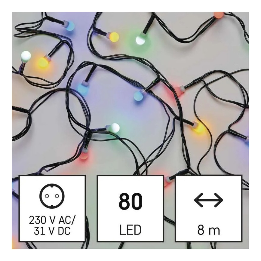 LED εξωτερική χριστουγεννιάτικη γιρλάντα 80xLED/8 λειτουργίες 13m πολύχρωμη IP44