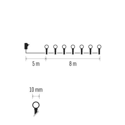 LED εξωτερική χριστουγεννιάτικη γιρλάντα 80xLED/8 λειτουργίες 13m πολύχρωμη IP44