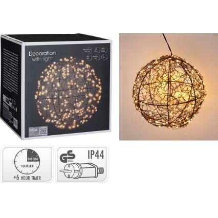 LED Εξωτερική χριστουγεννιάτικη διακόσμηση 200xLED/230V διάμ. 18 cm IP44 ζεστό λευκό μπάλα/μαύρη