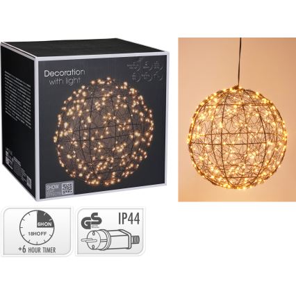 LED Εξωτερική Χριστουγεννιάτικη Διακόσμηση 300xLED/230V Ø 25 εκ. IP44 θερμό λευκό σφαίρα/μαύρη