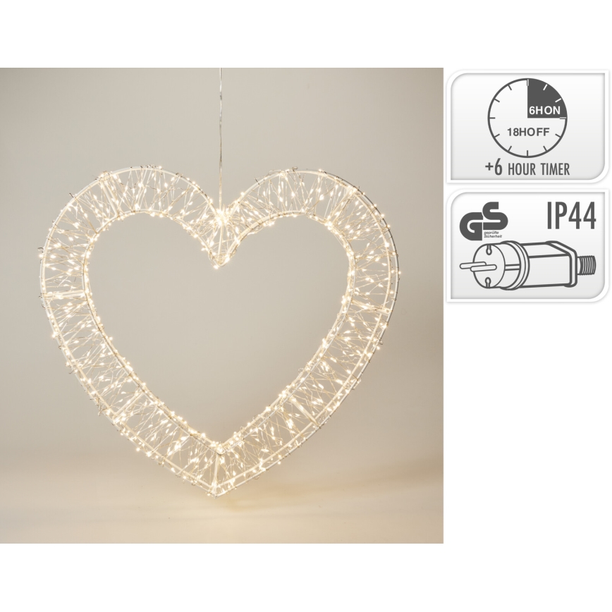 LED εξωτερική χριστουγεννιάτικη διακόσμηση 720xLED/6W/230V 46 cm IP44 θερμό λευκό καρδιά/λευκό