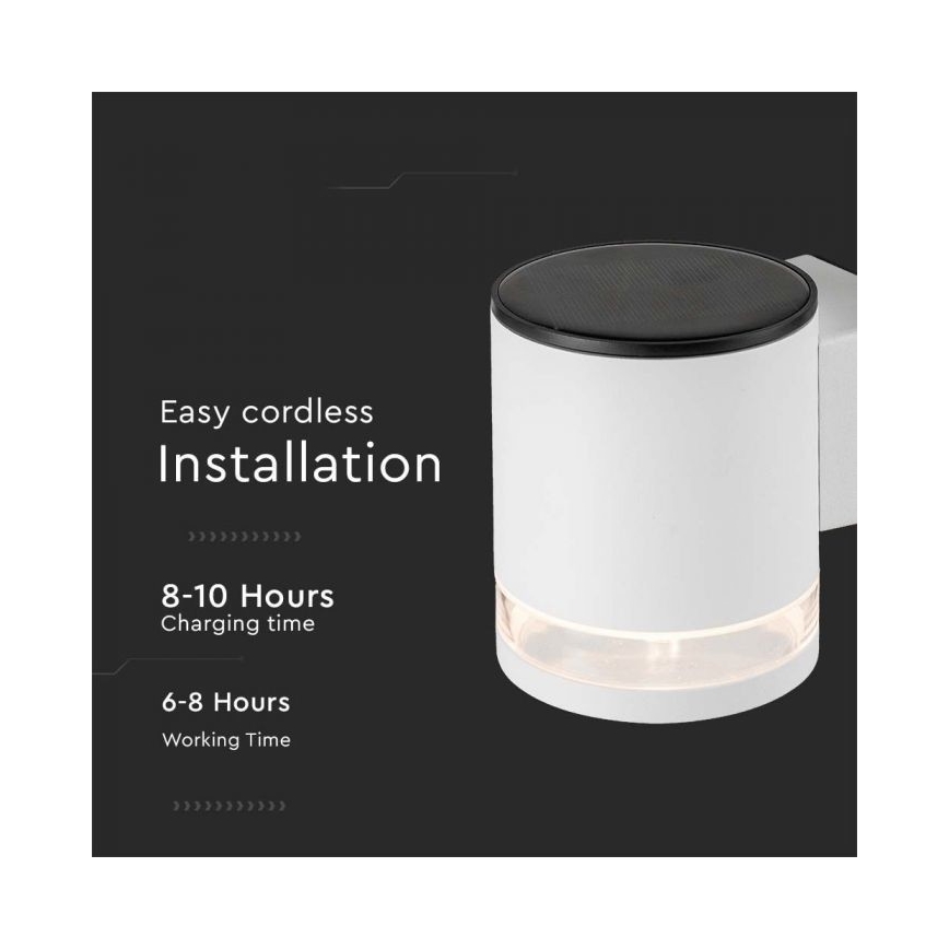 LED Εξωτερικό ηλιακό φωτιστικό τοίχου LED/1W/3,7V 3000K IP54 1200 mAh λευκό