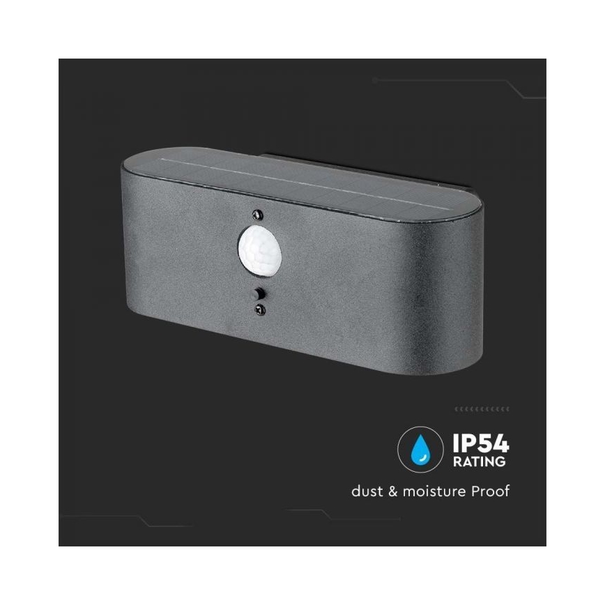 LED Εξωτερικό ηλιακό φωτιστικό τοίχου με αισθητήρα LED/2,5W/3,7V 3000K IP54 2000 mAh