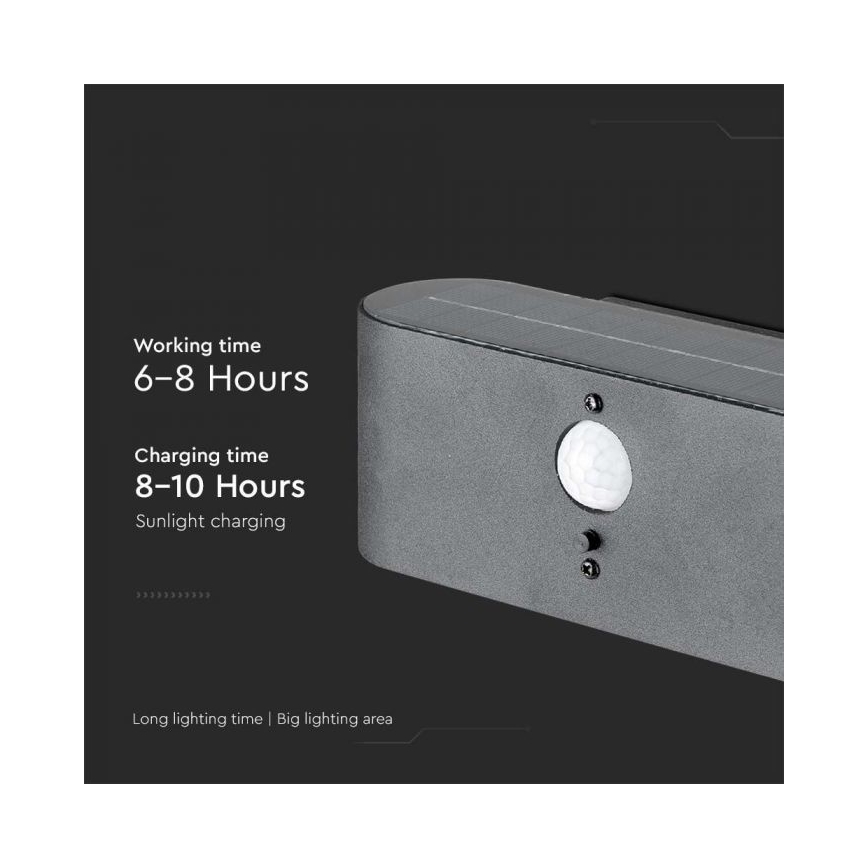 LED Εξωτερικό ηλιακό φωτιστικό τοίχου με αισθητήρα LED/2,5W/3,7V 3000K IP54 2000 mAh