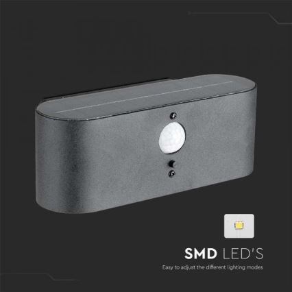 LED Εξωτερικό ηλιακό φωτιστικό τοίχου με αισθητήρα LED/2,5W/3,7V 3000K IP54 2000 mAh