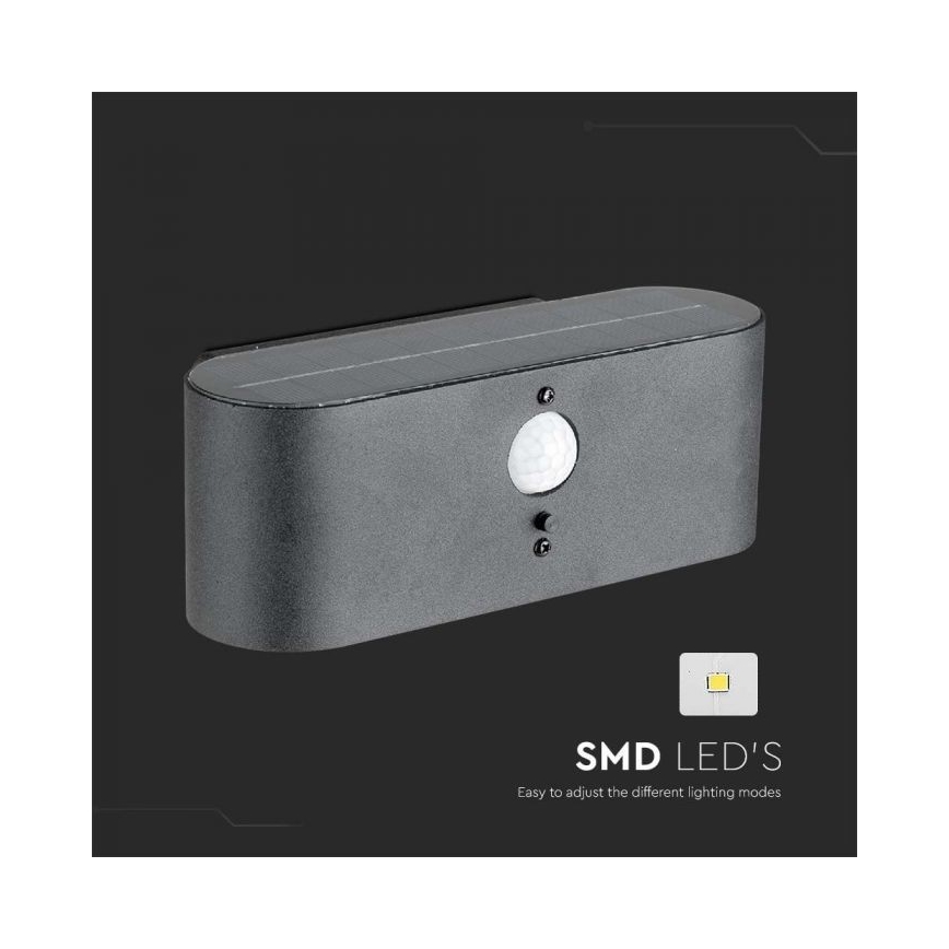 LED Εξωτερικό ηλιακό φωτιστικό τοίχου με αισθητήρα LED/2,5W/3,7V 3000K IP54 2000 mAh