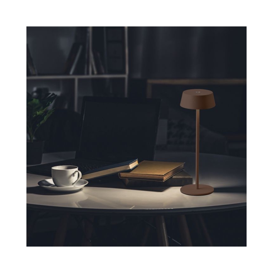 LED Εξωτερικό επιτραπέζιο φωτιστικό με ρυθμιζόμενη ένταση, επαναφορτιζόμενο, αφής LED/2W/5V 4400 mAh IP54 καφέ