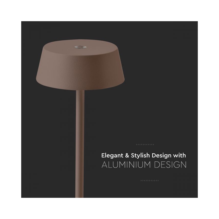 LED Εξωτερικό επιτραπέζιο φωτιστικό με ρυθμιζόμενη ένταση, επαναφορτιζόμενο, αφής LED/2W/5V 4400 mAh IP54 καφέ