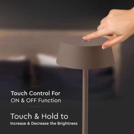 LED Εξωτερικό επιτραπέζιο φωτιστικό με ρυθμιζόμενη ένταση, επαναφορτιζόμενο, αφής LED/2W/5V 4400 mAh IP54 καφέ