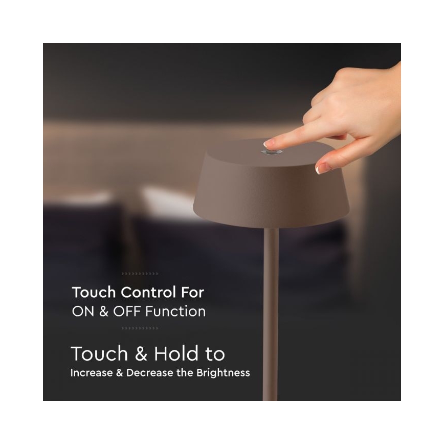LED Εξωτερικό επιτραπέζιο φωτιστικό με ρυθμιζόμενη ένταση, επαναφορτιζόμενο, αφής LED/2W/5V 4400 mAh IP54 καφέ