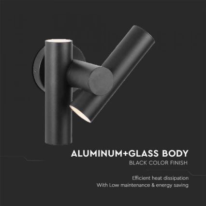 Εξωτερικό ευέλικτο επιτοίχιο φωτιστικό LED με 2xLED/3W/230V 4000K IP44 μαύρο