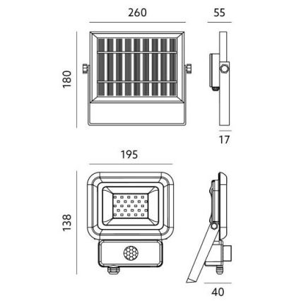 LED Εξωτερικός ηλιακός προβολέας με αισθητήρα LED/20W/3,7V 6500K IP65 4400 mAh
