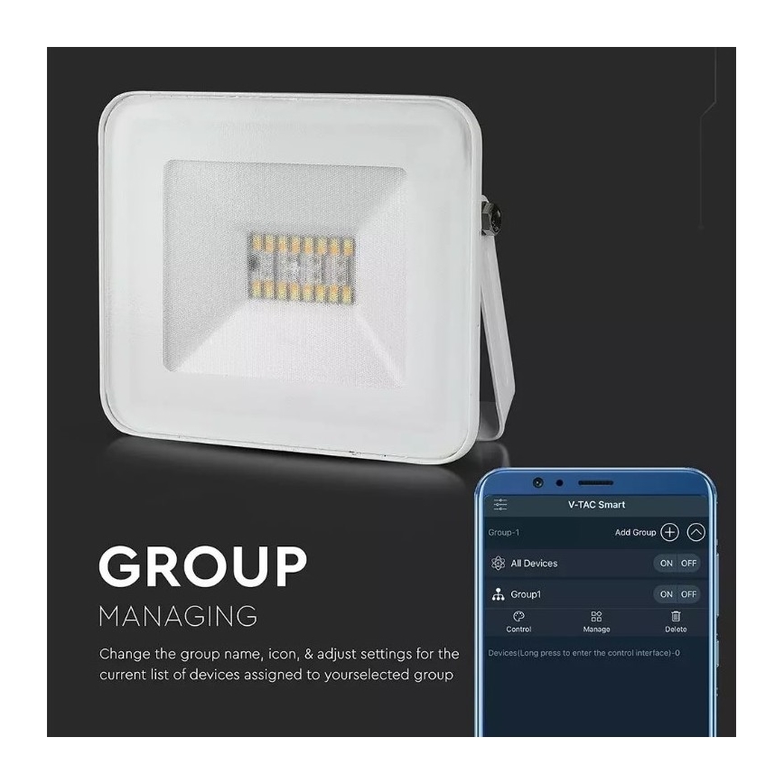 LED Έξυπνος dimmable RGB προβολέας LED/20W/230V IP65 λευκό