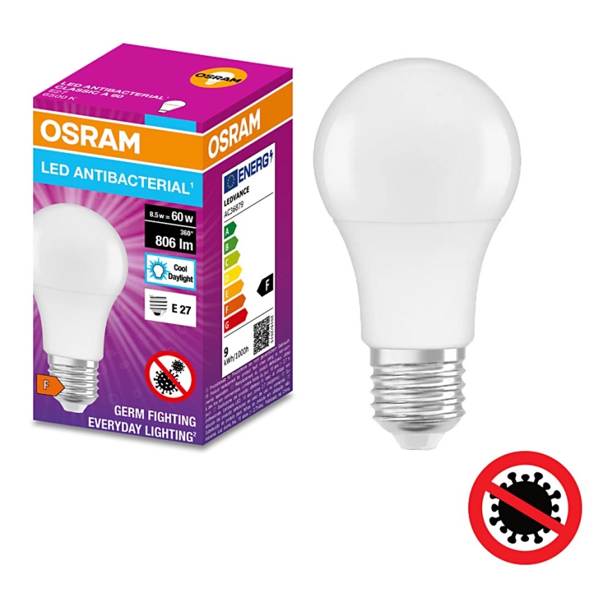 LED Αντιβακτηριδιακός λαμπτήρας A60 E27/8,5W/230V 6500K - Osram