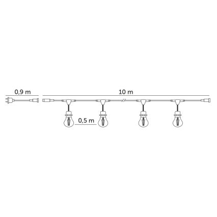 LED Διακοσμητικά λαμπάκια εξωτερικού χώρου BAJA ST64 20xE27/1W/230V 10,9m IP44 θερμό λευκό