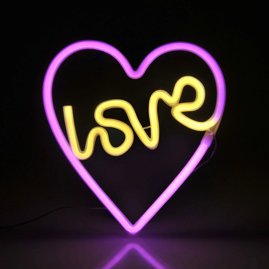 LED Διακοσμητικό φωτιστικό τοίχου Neon LOVE LED/3W/3xAA USB ροζ