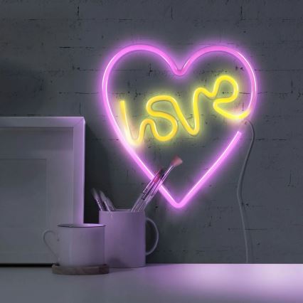 LED Διακοσμητικό φωτιστικό τοίχου Neon LOVE LED/3W/3xAA USB ροζ