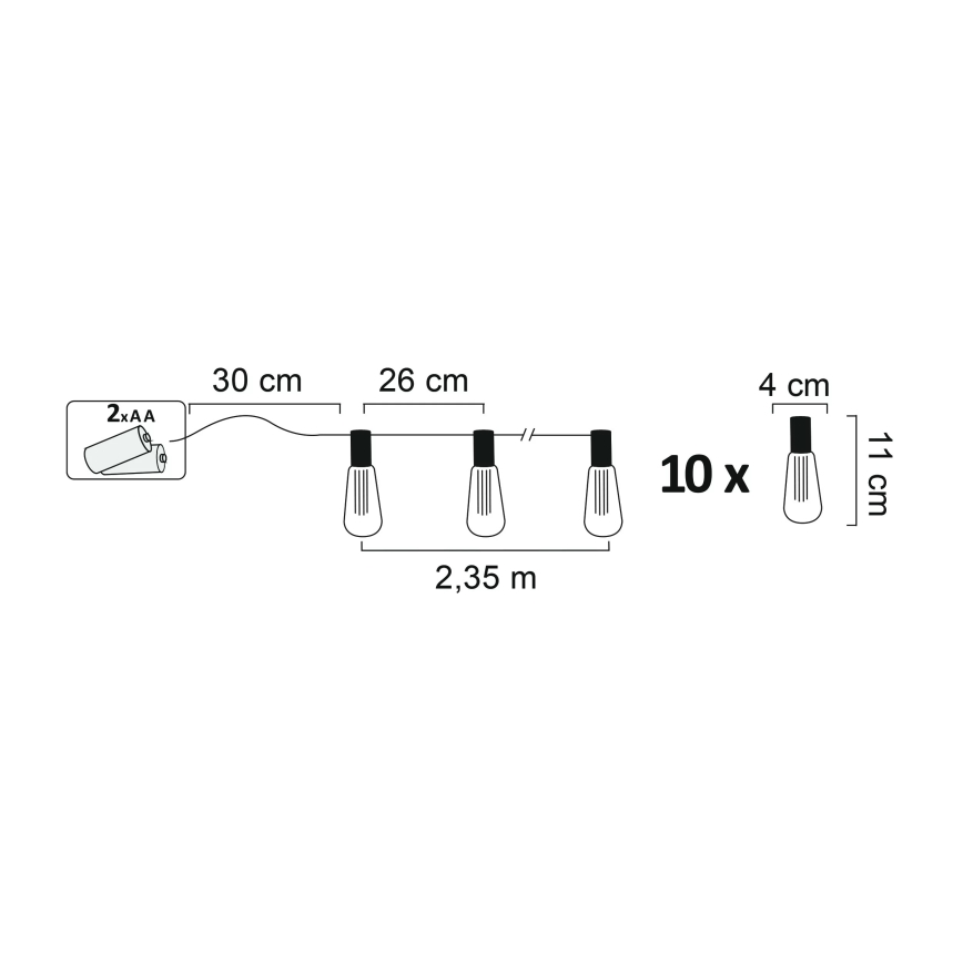 LED Διακοσμητική φωτεινή αλυσίδα EDISON 2,65 m 10xLED/2xAA