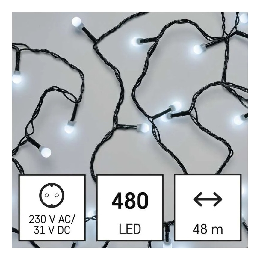 LED εξωτερική χριστουγεννιάτικη γιρλάντα 480 LED / 8 λειτουργίες, μήκους 53 m, ψυχρό λευκό, IP44