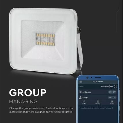 LED Έξυπνος dimmable RGB προβολέας LED/20W/230V IP65 λευκό