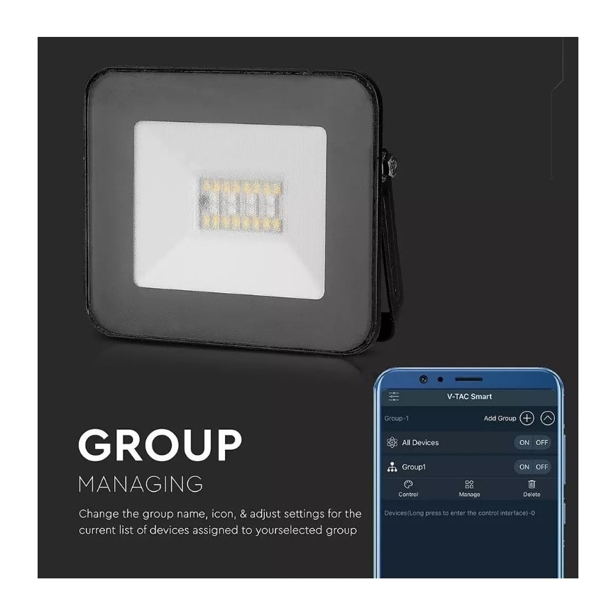 LED Έξυπνος ρυθμιζόμενος προβολέας RGB LED/20W/230V IP65 μαύρο