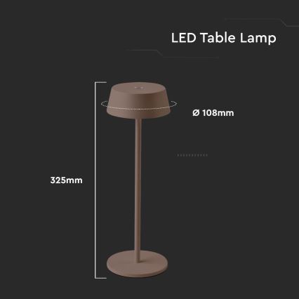 LED Εξωτερικό επιτραπέζιο φωτιστικό με ρυθμιζόμενη ένταση, επαναφορτιζόμενο, αφής LED/2W/5V 4400 mAh IP54 καφέ