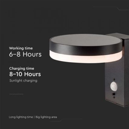 LED Εξωτερικό ηλιακό επιτοίχιο φωτιστικό με αισθητήρα LED/5,5W/3,7V 3000K IP54 2000 mAh