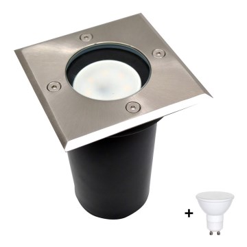 LED Εξωτερικό φωτιστικό δαπέδου 1xGU10/6W/230V IP44 ματ χρώμιο