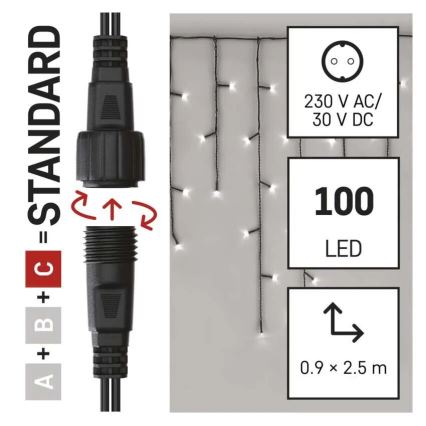 LED Εξωτερικό χριστουγεννιάτικο φωτιστικό αλυσίδα 100xLED/2,5x0,9m IP44 ψυχρό λευκό