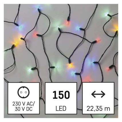LED Εξωτερικό χριστουγεννιάτικο φωτιστικό αλυσίδα 150xLED/27,35μ IP44 πολύχρωμο